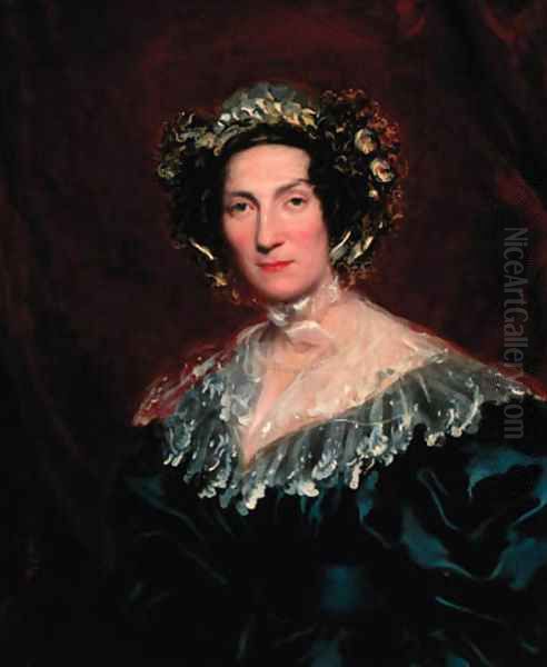 A portrait of a lady, half-length, in a black dress and a lace bonnet - view 1