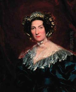 A portrait of a lady, half-length, in a black dress and a lace bonnet
