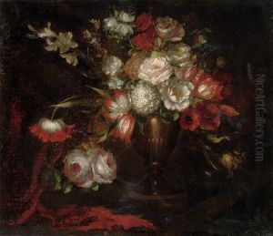 Roses, Tulips, Parrot Tulips, Lilies And Other Flowers In An Urn Roses, Tulips, Parrot Tulips, Lilies And Other Flowers In An Urn
