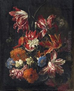 Blumenstillleben Mit Tulpen, Nelken Und Windenbluten
