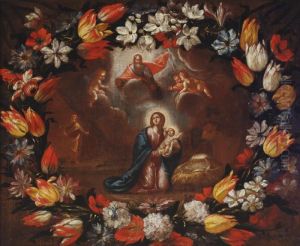 Holy Mary With A Floral Wreath