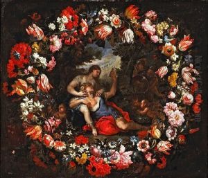 Rinaldo In The Arms Of Armida Within A Garland Of Parrot Tulips by Mario Nuzzi Mario Dei Fiori