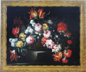 Still Life With Poppies, Peonies And Tulips In A Basket by Mario Nuzzi Mario Dei Fiori