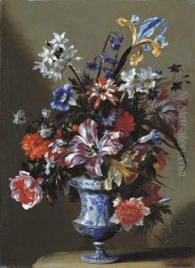 Lilies, Peonies, Narcissi,
Morning Glory And Other Flowers In A Blue And White Vase On A Stone
Ledge Lilies, Peonies, Narcissi,
Morning Glory And Other Flowers In A Blue And White Vase On A Stone
Ledge