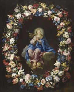 Madonna At Prayer With Floral Garland