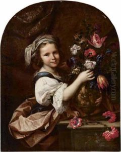 Ritratto Di Fanciulla Con Un Vaso Di Fiori by Mario Nuzzi Mario Dei Fiori