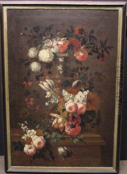 Floral Still Life With Urn On A Ledge - view 1