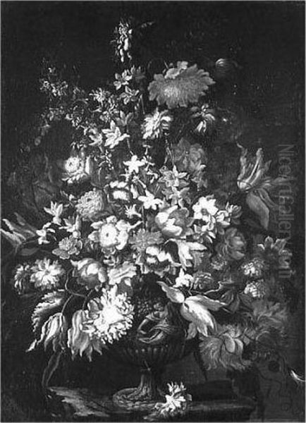 Still Life Of Flowers In A Sculpted Vase - view 1