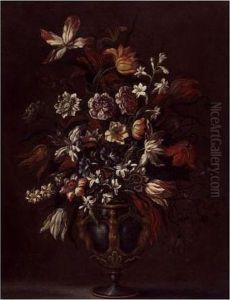 Still Life Of Flowers In A Sculpted Vase