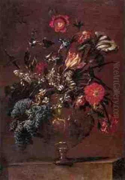 Still Life Of Flowers In A Sculpted Vase - view 1