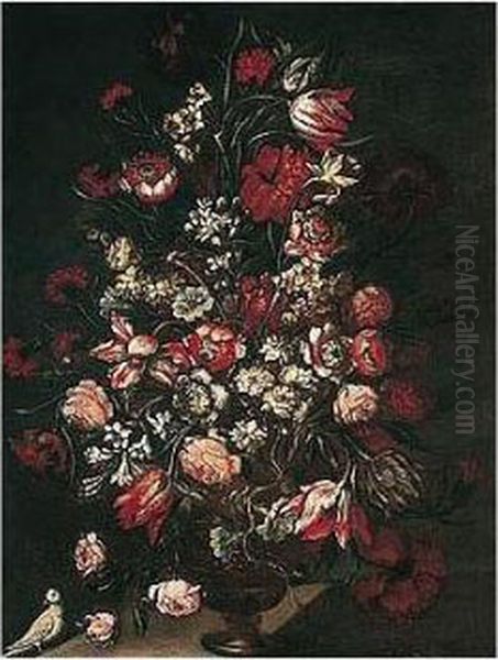Still Life Of Various Flowers In An Ormolu Vase - view 1
