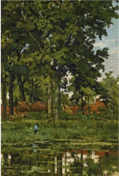 A Figure In A Wooded Landscape - view 1