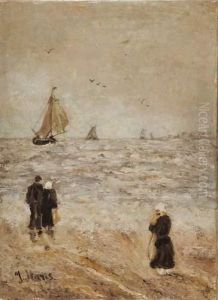 Personnages Sur La Plage by Jacob Henricus Maris