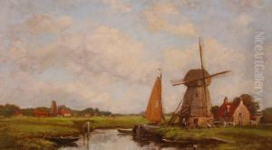 Dutch River Scene With Windmill by Jacob Henricus Maris