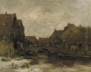 Oude Huizen In Delft: Nightfall In Winter