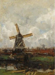 A Windmill In A Polder Landscape by Jacob Henricus Maris