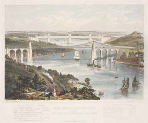 The Menai Suspension and the Britannia Tubular Bridges, c.1855 by Thomas Picken