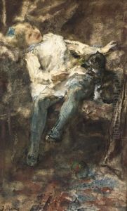 Girl Playing With A Cat by Jacob Henricus Maris