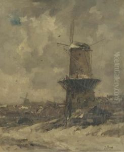 A Windmill In The Snow by Jacob Henricus Maris