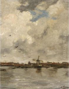 A Windmill In A Polder Landscape