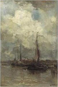 Moored Sailingboats by Jacob Henricus Maris