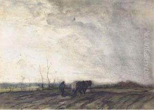 A Farmer Ploughing A Field by Jacob Henricus Maris