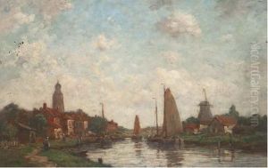 Barges On A River At A Dutch Settlement