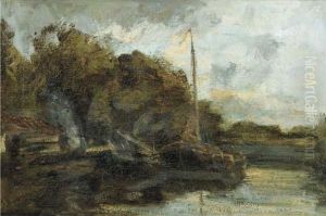 Moored Sailing Barges Along A Canal