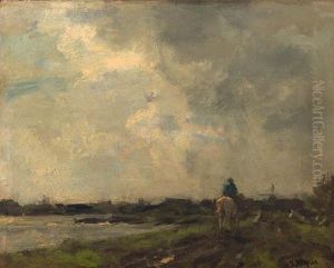 Langs De Rivier: A Peasant On Horse-back Along A River Langs De Rivier: A Peasant On Horse-back Along A River