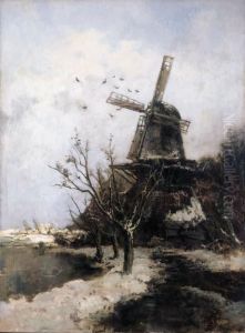 Jour Neigeux: A Windmill In The Snow by Jacob Henricus Maris