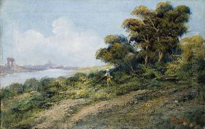Viandante Sulla Riva Del Fiume Nei Pressi Di Roma
