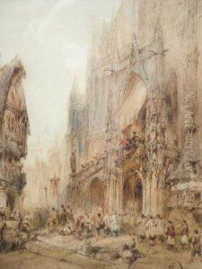 Procession Before A French Cathedral by Paul Marny