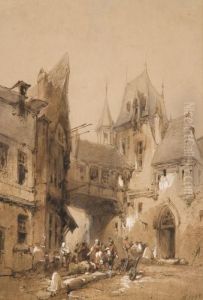 Scene Animee Dans Une Ville Medievale by Paul Marny