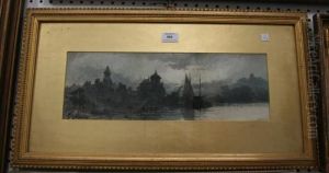 Nocturnal View Of A Continental Harbour And Town by Paul Marny