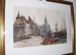 Figures On The Dockside, Signed, Watercolourand Bodycolour by Paul Marny