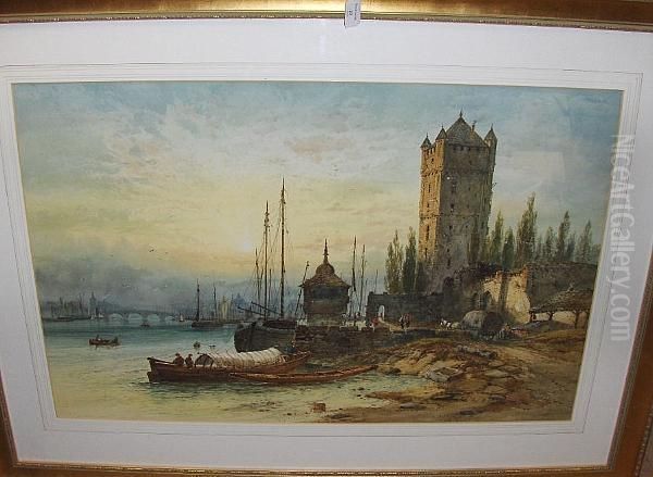 Capriccio River Landscape, With
Arch Bridge, Shipping And A Medieval Tower In The Foreground - view 1