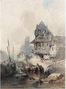 Shipping On A River In A Continental Town