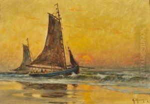 Soleil Couchant, Cote Belge by Georges Philibert Charles Marionez