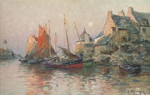 Dans Le Petit Port; And A Harbour At Dusk by Georges Philibert Charles Marionez