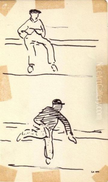 Etude D'hommes Assis Sur Un Muret - view 1