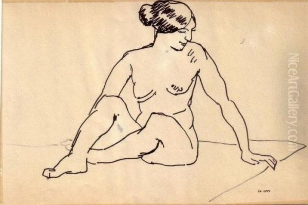Nu Assis Au Chignon - view 1