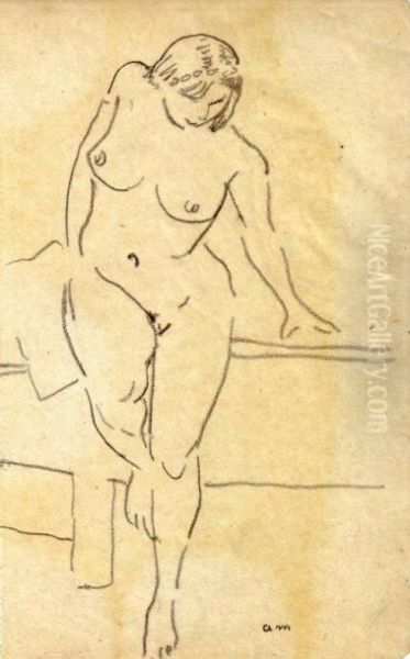 Nu Appuye Contre Le Lit - view 1
