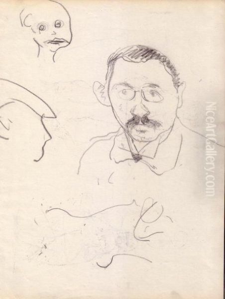 Autoportrait A La Moustache Et Croquis - view 1