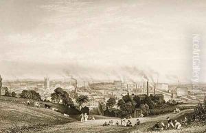 General View of Stockport, Lancashire showing cotton mills, published by J.C. Varrall fl.1815-27 1830s by George Pickering
