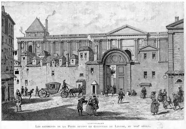 The Paris Post Office in front of the colonnade of the Louvre in the 17th century - view 1