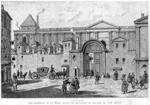 The Paris Post Office in front of the colonnade of the Louvre in the 17th century by Julien Antoine Peulot