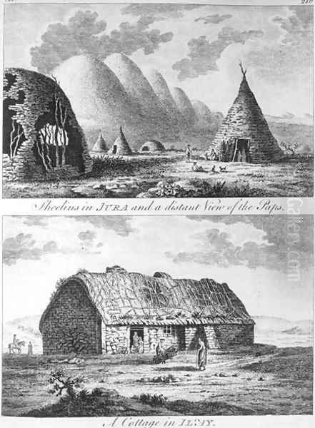 Sheelins in Jura and a distant view of the Paps and A Cottage of Islay, from A Tour in Scotland, and voyage to the Hebrides 1772 - view 1