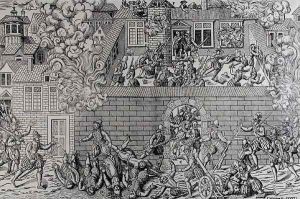 The Massacre of Cahors, 19th November 1561, engraved by Jacques Tortorel fl. 1568-92 by Perrissin, Jean Jacques