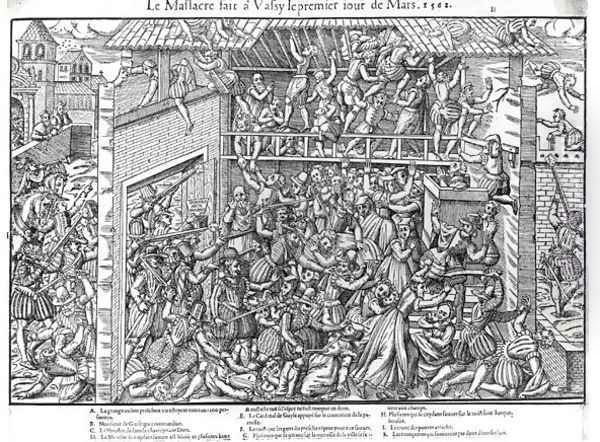 The Massacre of the Protestant Population by the Troops of the Duc de Guise at Wassy-sur-Blaise, 1st March 1562, engraved by Jacques Tortorel 1568-92 - view 1