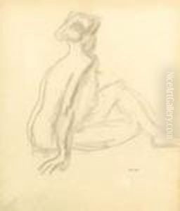 Nu Assis, Crayon, Monogramme En Bas A Droite Nu Assis, Crayon, Monogramme En Bas A Droite